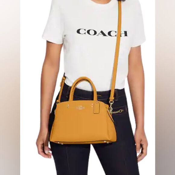 🩵NWT Coach Mustard Yellow Mini "Lillie" Leather Convertible Crossbody Purse